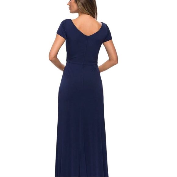 La Femme Short Sleeve Twist Knot A-Line Dress - Picture 2 of 10